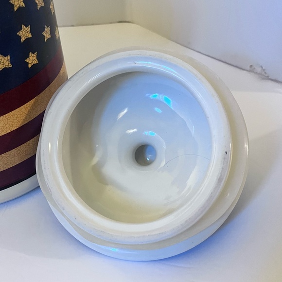 Liberty Canister(s) 7" H (includes lid) Jay Import Co Stoneware White Blue Red - Picture 6 of 10
